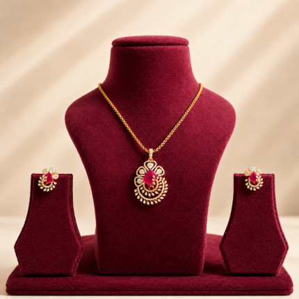 Ruby Peacock Pendant Set