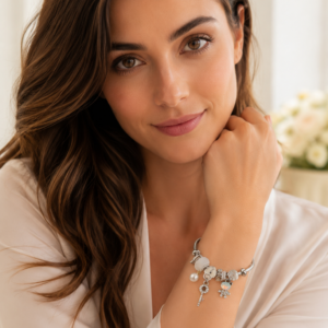White Key Pandora-Style Rhodium Mix Charm Bracelet