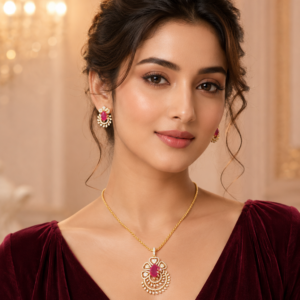 Ruby Peacock Pendant Set
