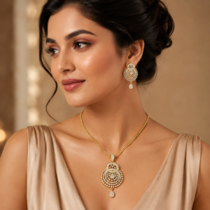 Gold-Plated American Diamond Pendant Set