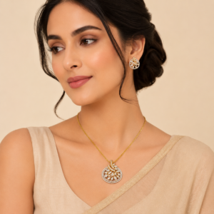 Golden Leaf American Diamond Pendant Set