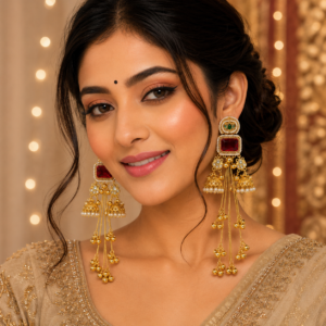 Kashmiri Monalisa Jhumka Earrings – Green, Pink & Maroon