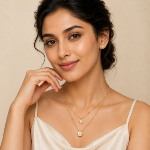 Golden Bloom American Diamond Layered Necklace Set