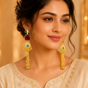 Lotus Green Monalisa Hanging Chain Earrings