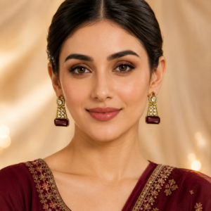 Aveline Wine Red AD Earrings
