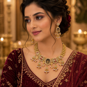 Rajwara Antique Premium Gold Plated Brass Necklace Set