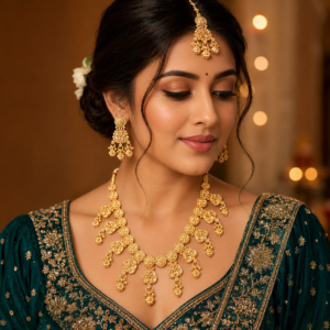 Rajwara Floral Brass Gold Plated Necklace Set