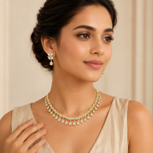 Elegant Rose Gold Plated AD Teardrop Necklace Set