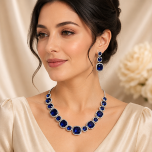 Royal Sapphire Blue AD Necklace Set