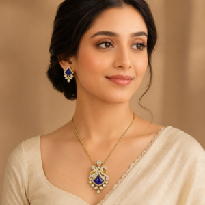 Royal Blue Kundan Pendant Set