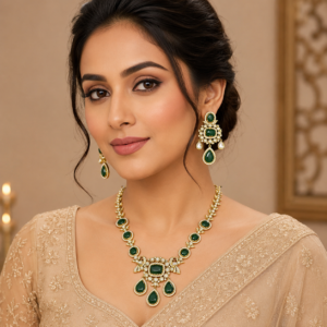 Victorian Kundan Polki Monalisa Necklace Set – Mehndi Green