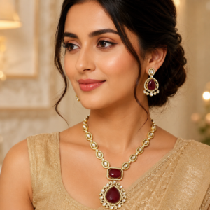 Royal Burgundy Kundan Necklace Set