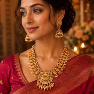 Rajwara Antique Gold Plated Temple Necklace Set