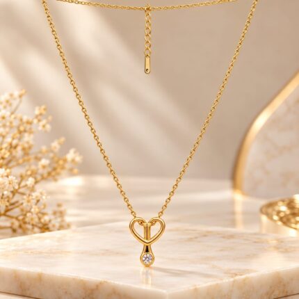 Gold plated golden heart pendant necklace by AuraShynee
